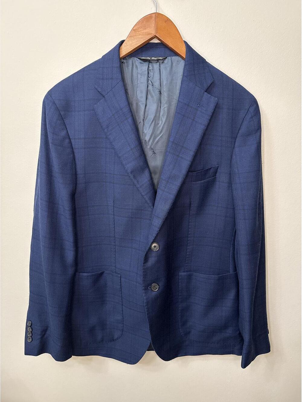 Ermenegildo Zegna Saks Fifth Avenue Blue Windowpane Sport Coat Blazer Italy
